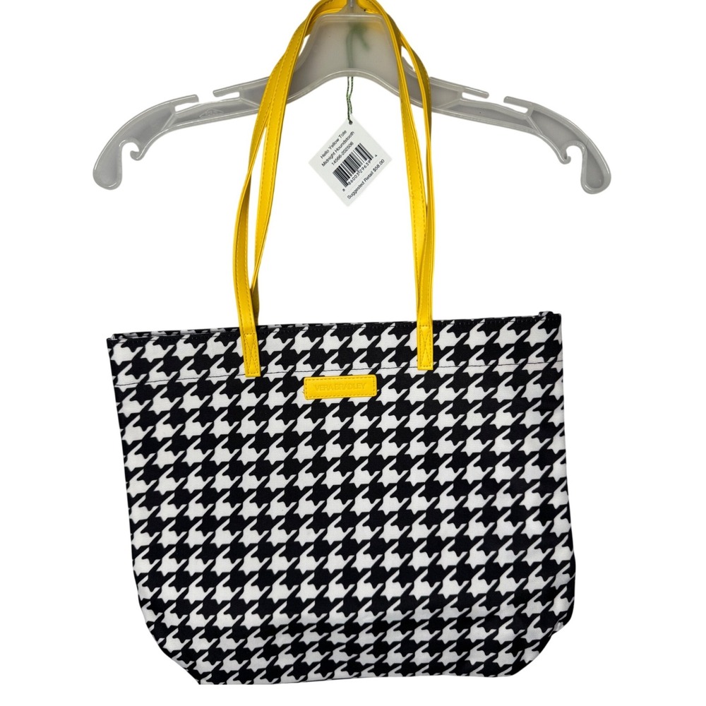 Vera Bradley Hello Yellow Tote Midnight Houndstooth Black White Bag 14566-202506